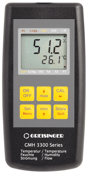 Měřicí přístroj pro vlhkost, teplotu a proudění vzduchu Greisinger GMH 3351